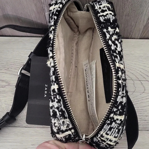 🛍ZARA‎ Black White Tweed Multi Pocket Belt Bag - Picture 8 of 13